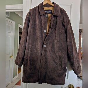 Dockers Chocolate Brown Soft Suede Button Leather Jacket Size: XL Long Coat